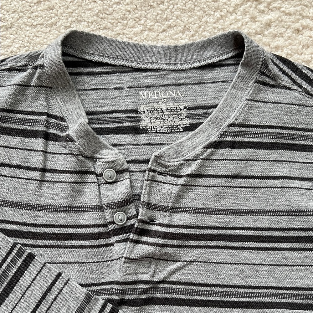 Merona Gray and Black Striped Long Sleeve Henley